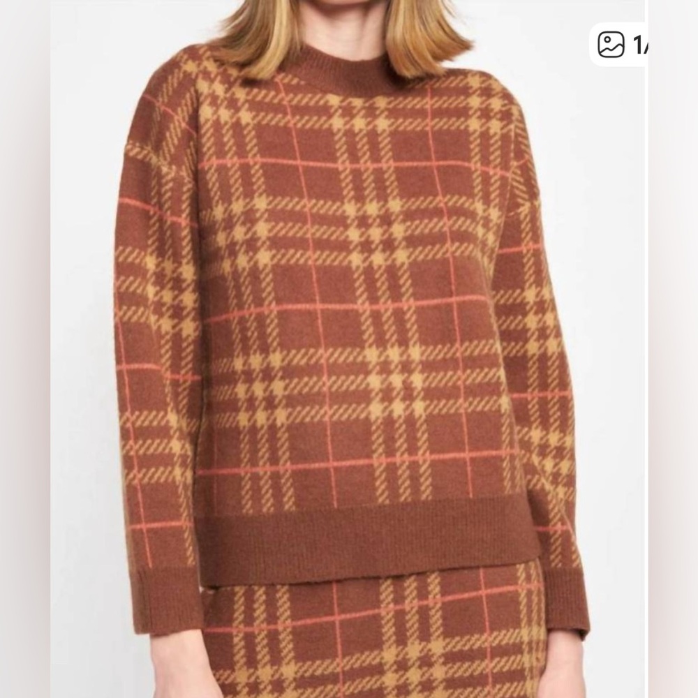EN SAISON Bronte Plaid Sweater Brown Hues Size L (or med). So soft! So Hip!